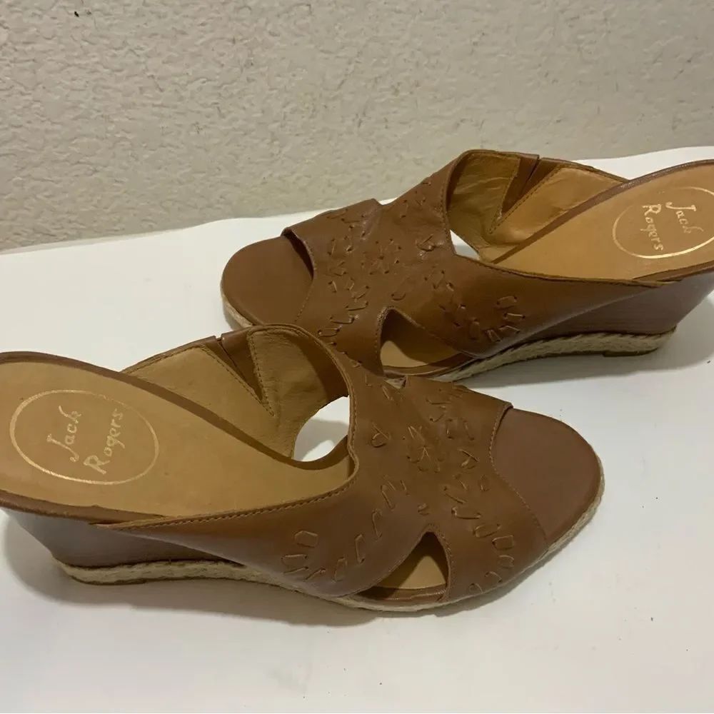 Jack Rodgers sophia leather wedge sandal 10